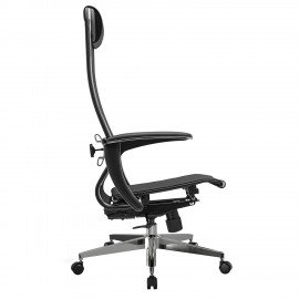 Кресло офисное МЕТТА "К-4-Т" хром, прочная сетка, сиденье и спинка регулируемые, черное