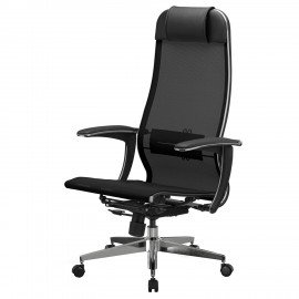 Кресло офисное МЕТТА "К-4-Т" хром, прочная сетка, сиденье и спинка регулируемые, черное