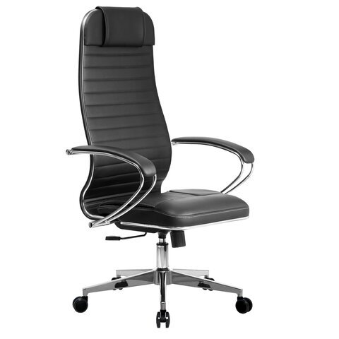 Кресло офисное МЕТТА "К-6" хром, экокожа, сиденье и спинка мягкие, черное