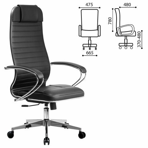 Кресло офисное МЕТТА "К-6" хром, экокожа, сиденье и спинка мягкие, черное