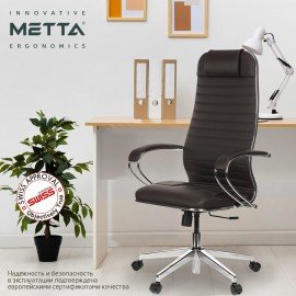 Кресло офисное МЕТТА "К-6" хром, экокожа, сиденье и спинка мягкие, темно-коричневое