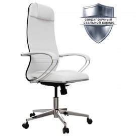 Кресло офисное МЕТТА "К-6" хром, экокожа, сиденье и спинка мягкие, белое