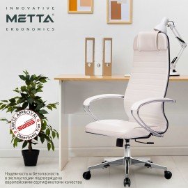 Кресло офисное МЕТТА "К-6" хром, экокожа, сиденье и спинка мягкие, белое