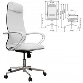 Кресло офисное МЕТТА "К-6" хром, экокожа, сиденье и спинка мягкие, белое