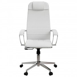 Кресло офисное МЕТТА "К-6" хром, экокожа, сиденье и спинка мягкие, белое