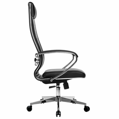 Кресло офисное МЕТТА "К-29" хром, экокожа, сиденье и спинка мягкие, черное
