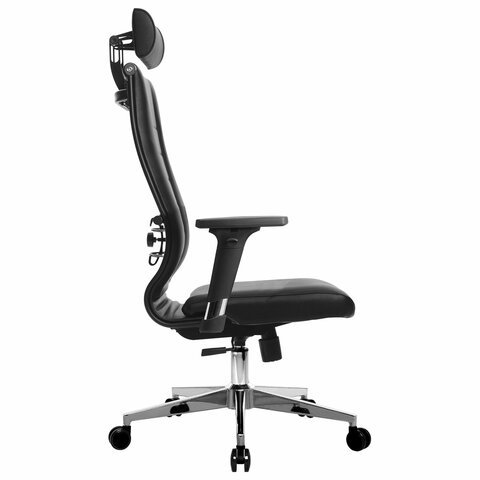 Кресло офисное МЕТТА "К-32-2D" хром, экокожа, подголовник, сиденье и спинка мягкие, черное