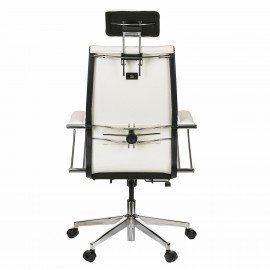 Кресло офисное МЕТТА "К-34" хром, экокожа, подголовник, сиденье и спинка мягкие, белое