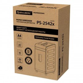 Уничтожитель (шредер) BRAUBERG PROFESSIONAL PS-2542x, CD, "HeavyDuty", 4 уровень секретности, 4х40 мм, 25 листов, корзина 42 литра, 532594