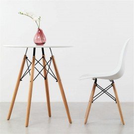 Стол обеденный BRABIX "Eames T-01", круглый, диаметр 80 см, опоры дерево, белый, 532633