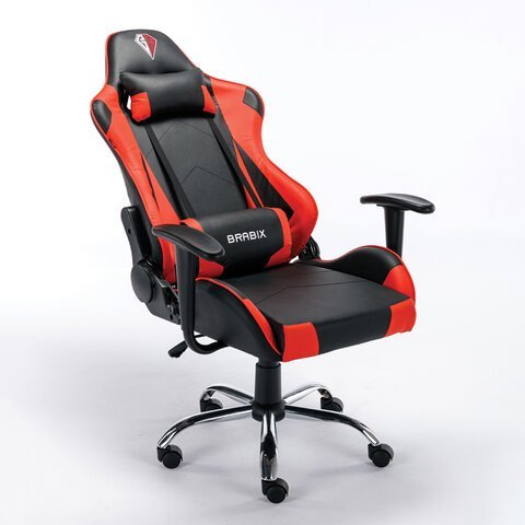Кресло компьютерное BRABIX "Hunter GM-130", две подушки, экокожа, черное/красное, 532797