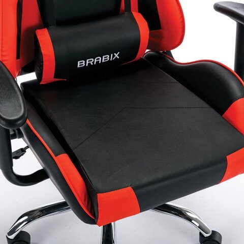 Кресло компьютерное BRABIX "Hunter GM-130", две подушки, экокожа, черное/красное, 532797