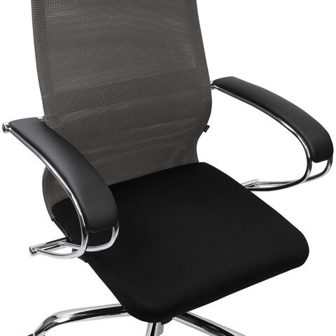 Кресло офисное BRABIX PREMIUM "Ultimate EX-800" хром, плотная двойная сетка Х2, черное/серое, 532912