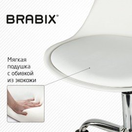 Кресло стул BRABIX "Eames MG-310 CH", хром, пластик белый, экокожа белая, 532923