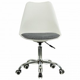 Кресло стул BRABIX "Eames MG-310 CH", хром, пластик белый, ткань серая, 532924