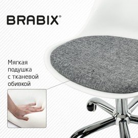 Кресло стул BRABIX "Eames MG-310 CH", хром, пластик белый, ткань серая, 532924