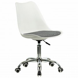 Кресло стул BRABIX "Eames MG-310 CH", хром, пластик белый, ткань серая, 532924