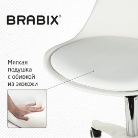 Кресло стул BRABIX "Eames MG-310 PL", пластик белый, экокожа белая, 532926