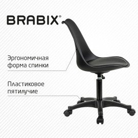 Кресло стул BRABIX "Eames MG-310 PL", пластик черный, экокожа черная, 532927