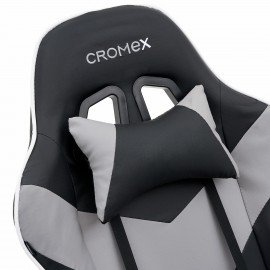 Кресло компьютерное CROMEX "Wave GM-145", вибромассаж, подножка, подушки, экокожа, черное/серое, 532956
