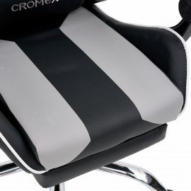 Кресло компьютерное CROMEX "Wave GM-145", вибромассаж, подножка, подушки, экокожа, черное/серое, 532956