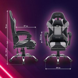 Кресло компьютерное CROMEX "Wave GM-145", вибромассаж, подножка, подушки, экокожа, черное/серое, 532956