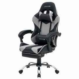 Кресло компьютерное CROMEX "Wave GM-145", вибромассаж, подножка, подушки, экокожа, черное/серое, 532956
