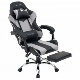Кресло компьютерное CROMEX "Wave GM-145", вибромассаж, подножка, подушки, экокожа, черное/серое, 532956