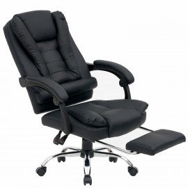 Кресло офисное CROMEX "Chill MS-005", с функцией вибромассажа, подножка, экокожа, черное, 532958