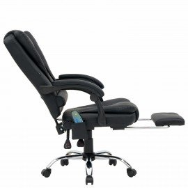 Кресло офисное CROMEX "Lounge MS-007", подножка, 6 массажных модулей, экокожа, черное, 532960