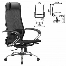 Кресло офисное МЕТТА "К-12", хром, ткань-сетка, сиденье и спинка регулируемые, черное