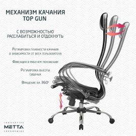 Кресло офисное МЕТТА "К-12", хром, ткань-сетка, сиденье и спинка регулируемые, черное