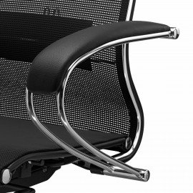 Кресло офисное МЕТТА "К-12", хром, ткань-сетка, сиденье и спинка регулируемые, черное