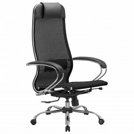 Кресло офисное МЕТТА "К-12", хром, ткань-сетка, сиденье и спинка регулируемые, черное