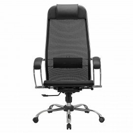 Кресло офисное МЕТТА "К-12", хром, ткань-сетка, сиденье и спинка регулируемые, черное