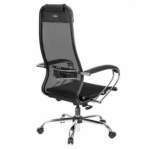 Кресло офисное МЕТТА "К-12", хром, ткань-сетка, сиденье и спинка регулируемые, черное
