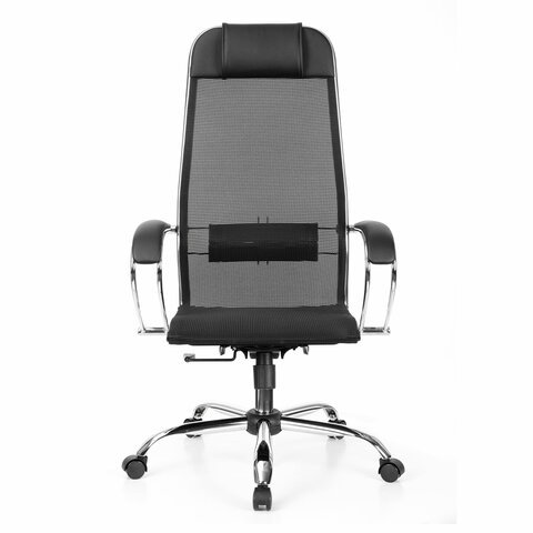 Кресло офисное МЕТТА "К-12", хром, ткань-сетка, сиденье и спинка регулируемые, черное