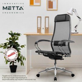 Кресло МЕТТА "ErgoLife" 10 B1-104K, хром, синхромеханизм, прочная сетка, черное