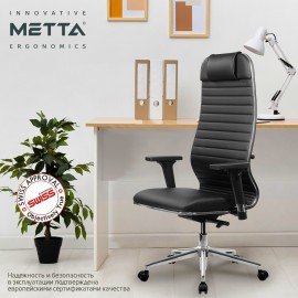 Кресло МЕТТА "ErgoLife" 10 B1-117D, хром, синхромеханизм, 2D-подлокотники, экокожа, черное