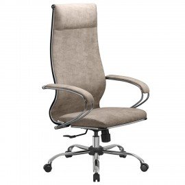 Кресло офисное МЕТТА "L1m 42", хром, сиденье и спинка мягкие, велюр, бежевое
