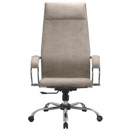 Кресло офисное МЕТТА "L1m 42", хром, сиденье и спинка мягкие, велюр, бежевое