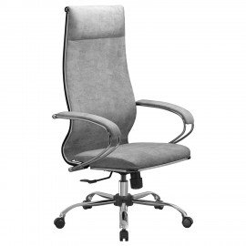 Кресло офисное МЕТТА "L1m 42", хром, сиденье и спинка мягкие, велюр, светло-серое