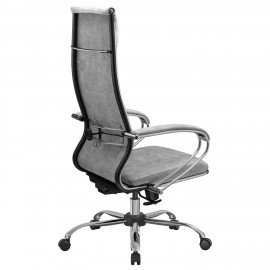 Кресло офисное МЕТТА "L1m 42", хром, сиденье и спинка мягкие, велюр, светло-серое