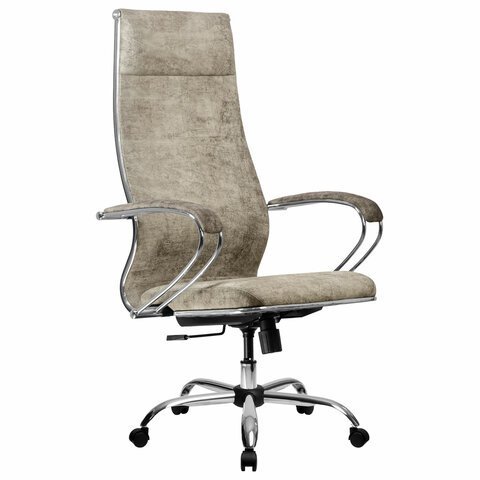 Кресло офисное МЕТТА "L1m 42", хром, сиденье и спинка мягкие, велюр, светло-серое