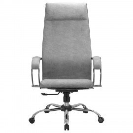 Кресло офисное МЕТТА "L1m 42", хром, сиденье и спинка мягкие, велюр, светло-серое