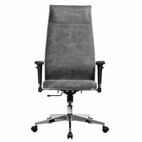 Кресло офисное МЕТТА "L1m 42/2D", хром, 2D подлокотники, сиденье и спинка мягкие, велюр, темно-серое