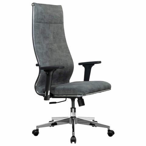 Кресло офисное МЕТТА "L1m 42/2D", хром, 2D подлокотники, сиденье и спинка мягкие, велюр, темно-серое