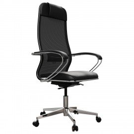 Кресло офисное МЕТТА "SAMURAI" Comfort S, хром, сиденье мягкое, ткань-сетка/экокожа, черное