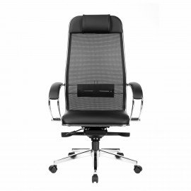 Кресло офисное МЕТТА "SAMURAI" Comfort S, хром, сиденье мягкое, ткань-сетка/экокожа, черное