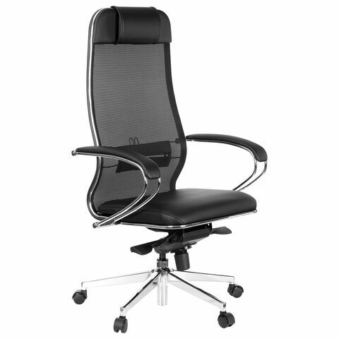 Кресло офисное МЕТТА "SAMURAI" Comfort S, хром, сиденье мягкое, ткань-сетка/экокожа, черное